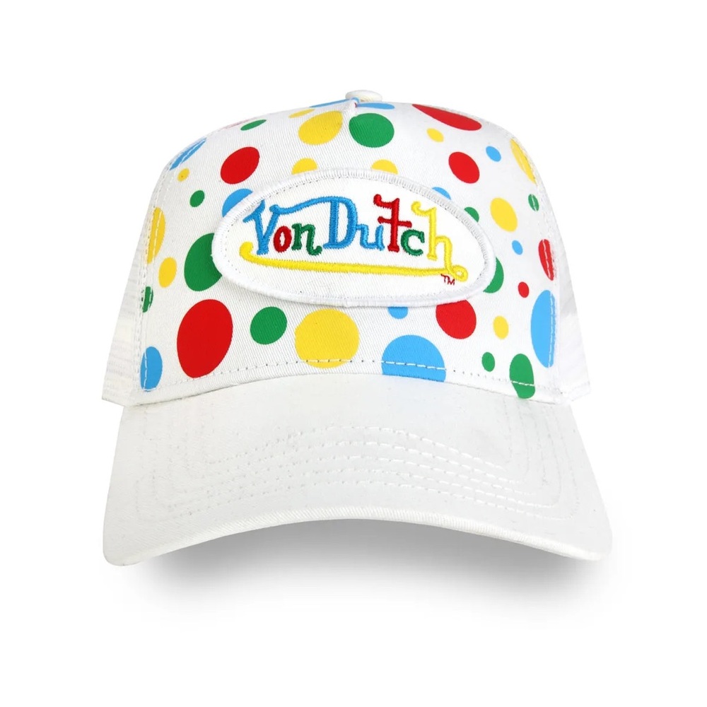 Von Dutch White Polka Dot Rainbow Trucker Hat NWT